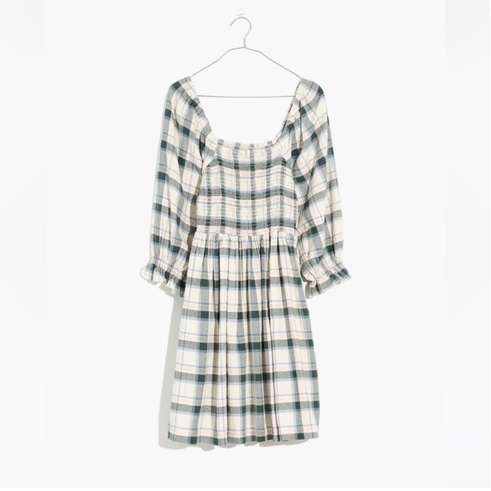 Madewell Lucie Elbow-Sleeve Smocked Mini
Dress in Lebaum Plaid XXL - Picture 5 of 8